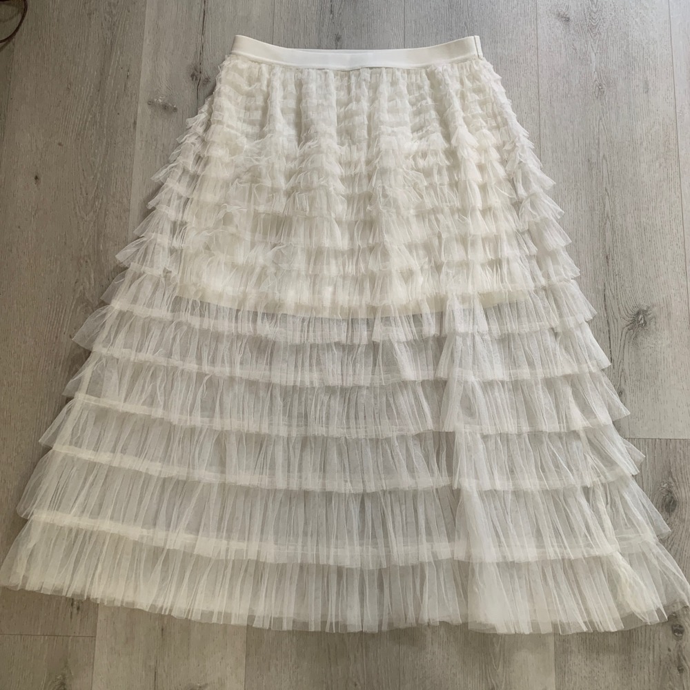 Francescas White Tiered Tulle Maxi Skirt‎ XL Ruffle Mesh Bridal B021721085F